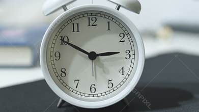 Daylight savings backward time clock timelapse,fast time flowing stress concept,analog clock motion