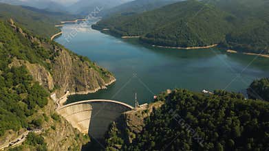Aerial video of Vidraru dam, in Romania