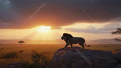 Majestic Sunset Lion