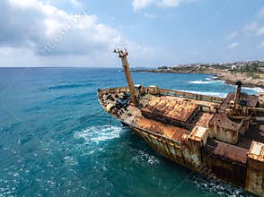 Aerial View of Edro III Shipwreck Near Cyprus Coastline