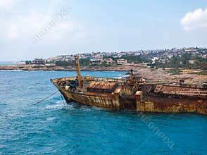 Aerial View of Edro III Shipwreck and Coastal Landscape in Cyprus
