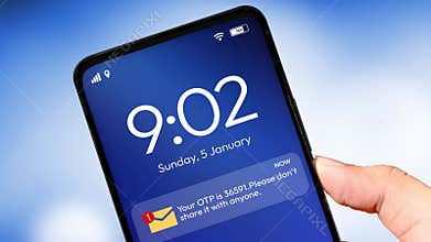 Smartphone Screen Displaying One-Time Password (OTP) Notification with Time, Date,