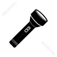A black flashlight with a distinct switch is placed against a white background