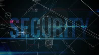 Initiating grid pulsing nodes, security camera rotating clockwise revealing glowing SECURITY text