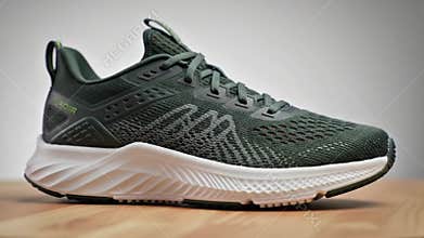 modern dark green athletic shoe product showcase