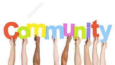 Multiethnic People Holding Word Community