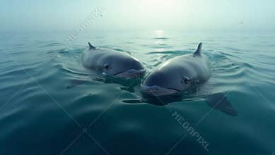 Two pygmy killer whales swimming in the ocean