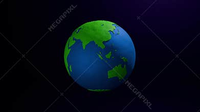 Looped 3D animation of rotating Earth globe made of plasticine material on a dark background