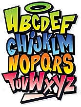 Funky colorful cartoon font type alphabet