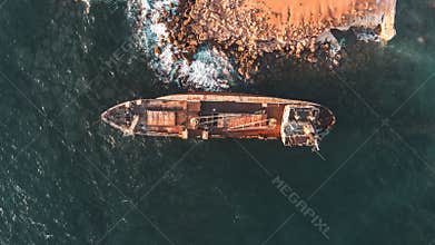 Aerial view of EDRO III Shipwreck in Paphos, Cyprus.