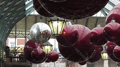 Christmas party ornaments and lights in Covent Garden