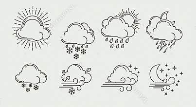 line art vector icons for different weathers