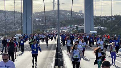 Athletes running in 45. Istanbul marathon which includes two continents in one race.