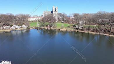 An aerial view of the cherry blossom festival in Branch Brook Park Newark, New Jersey