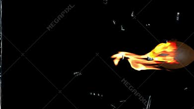 American football on fire breaking glass, stock footage