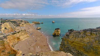 Stunning Golden Cliffs of Praia da Dona Ana Beach in Portugal\'s Algarve Region
