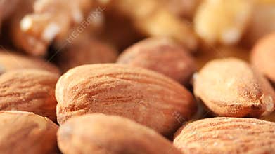 Close-up view of raw almonds on wooden surface