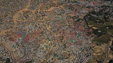 Aerial view of refugee camp near Myanmar border, Kutupalong Rohingya camp near Cox's Bazar, Bangladesh.