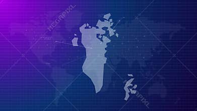 Bahrain map futuristic country shape connected global map with blue gradient background