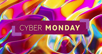 Magenta rectangular banner being animated in scene, with neon fluid shapes and lavender corners