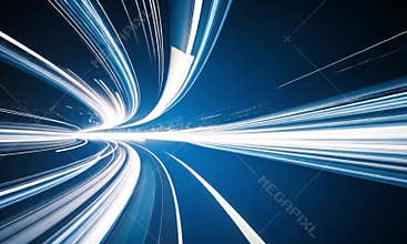 Futuristic Light Trails on Highway at Night, High-Speed Motion Blur Concept