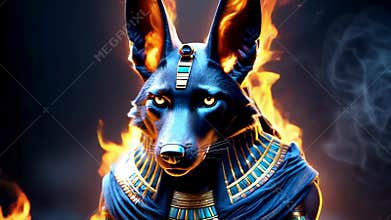 Ancient Egyptian mythical god Anubis in the form of a black jackal