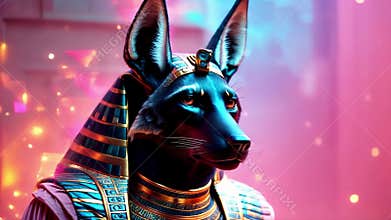 Ancient Egyptian mythical god Anubis in the form of a black jackal
