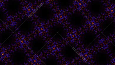 VJ loop background with psychedelic pattern of red and blue neon fractals morphing in the dark