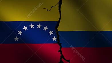 Venezuelan Flag with Central Black Crack Symbolizing Political Division, Social Unrest,
