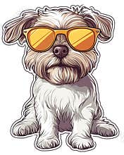 Dog wearing sunglases. T Shirt design sticker style. Isolated on white. Ai Generative