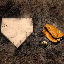 Home Plate with Glove and Baseball