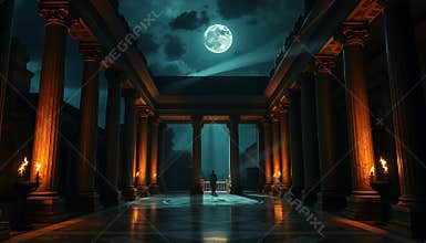 Nocturnal Roman Colonnade: Pixel Art VFX Film Setting