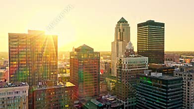 Des Moines, Iowa skyline on a sunny afternoon.