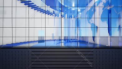 3D Virtual TV Studio News, Backdrop For TV Shows .TV On Wall.3D Virtual News Studio Background