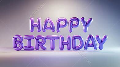 3D Rendered Happy Birthday Balloon Text in Metallic Purple, Floating Purple Balloon Letters Spelling Happy Birthday,