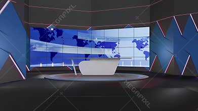 3D Virtual TV Studio News, Backdrop For TV Shows .TV On Wall.3D Virtual News Studio Background