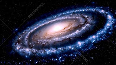 Spinning spiral galaxy stars cosmic dust universe astronomy space view deep stock footage Generative AI