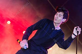 Young singer performaing on stage