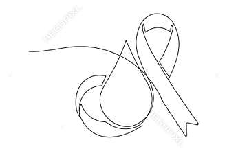 World blood donor day icon with awareness ribbon in continuous one line art style
