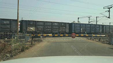 Indian Goods Train Moving on Railway Track Close Up, Freight Transport Logistics Industry Cargo Rail