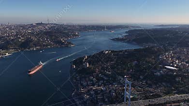 Cargo ship sailing in bosphorus strait istanbul