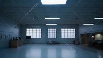 Empty hospital like room with cold blue light