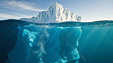 Massive Iceberg Underwater Split View.