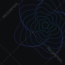 Confocal abstract art, cyan and indigo spiral patterns