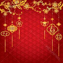 Chinese New Year Background with golden decoration