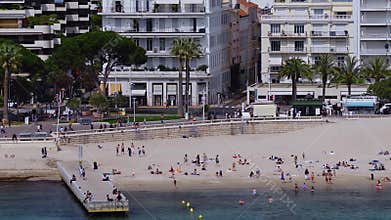 Aerial view of Cannes beach, Carlton Hotel and Palais des Festivals