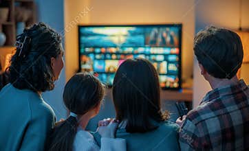 Family Enjoying Movie Night Together Watching Streaming TV at Home
