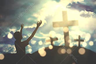 Devout christian man with cross signs