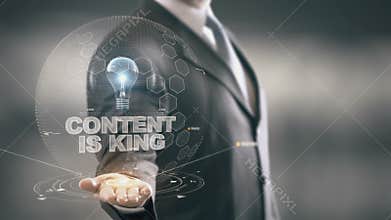 Content is King with bulb hologram businessman concept