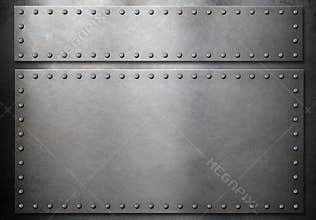 Two steel plates with rivets over metal background